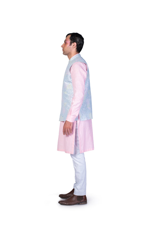 Asymmetric Waistcoat, EMB Kurta and Churidar